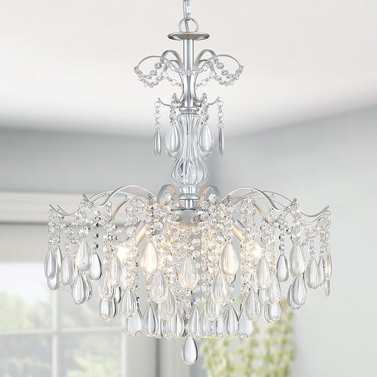 WUZUPS 6-Light Crystal Chandelier Pendant Ceiling Light Modern Lighting Fixture for Bedroom Hallway Bar Kitchen Bathroom, H 25.6" W21.7, E12 Base, Silver