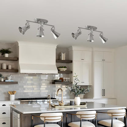 Nickel 3-Light Track Lighting Kit, Directional Ceiling Light Fixtures, Industrial Kitchen Lighting for Island, Over Table, Hallway，Laundry Room