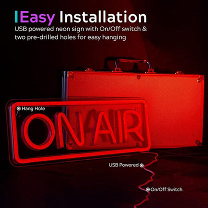 ON AIR Neon Sign - Live On Air Sign for Streaming/Gaming/Recording Studio Decor - LED Streaming Lights for Streamers/Gamers/Influencers - USB Powered with On/Off Switch On Air Light Sign