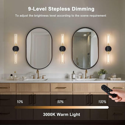 SANTOSTOCK Battery Operated Wall Sconce Set of 2, 12000mAh Rechargeable Wall Lights with Remote Control, Wireless Dimmable Wall Lamps for Bedroom Living Room Bathroom Hallway Stairwell, Black & Gold