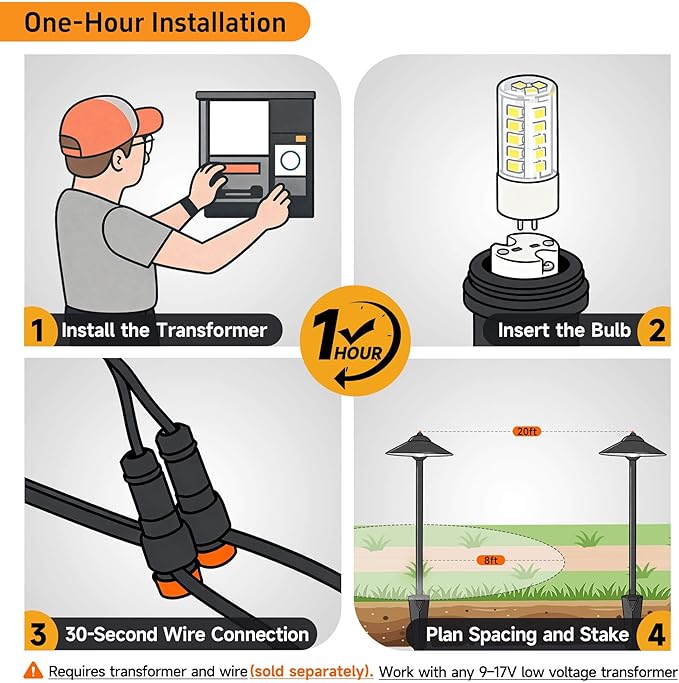 Gardenreet Low Voltage Landscape Path Light Brass (9" Shade, 23.5" Tall) - 12V LED Pathway Warm Lights Waterproof, Wired Black for Walkway Garden Driveway with 3W 270LM 2700K G4 Bulb