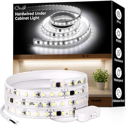 cambk 36inch Hardwired Under Cabinet Lighting for Kitchen, 6000K White Wired Undercounter Waterproof Led Strip Lights, Luces para Cocina Bajo Gabinete Under Shelf Lights