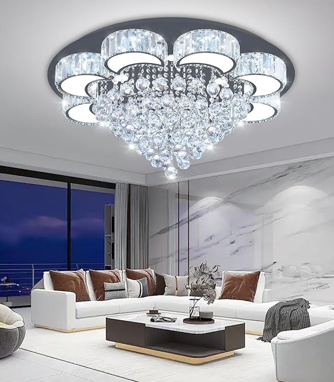 31.4" Black Modern Crystal Chandeliers for Dining Room LED Dimmable Light Fixtures Flush Mount Light Living Room Bedrooms