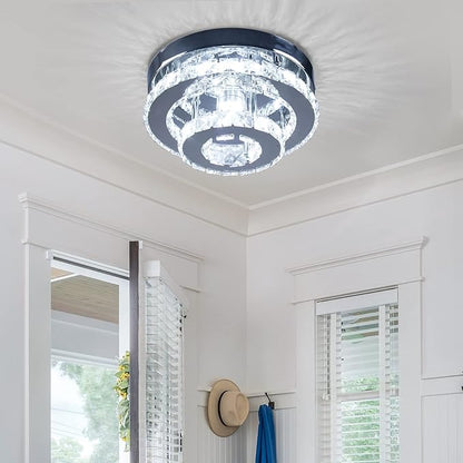 Modern Crystal Flush Mount Chandelier Two Layers Crystal Chandeliers LED Ceiling Light Fixture Mini Chandeliers with Crystals Hallway Light Bedroom Chandelier for Bathroom Kitchen Office
