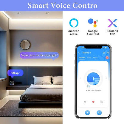 COB Smart LED Strip Light - 16.4ft/5m 4000K Natural White 24V Dimmable Strip Light with Remote Super Bright 2400LEDs CRI90+ Compatible with Alexa/Google Assistant Cuttable Tape for Mirror Tv Backlight