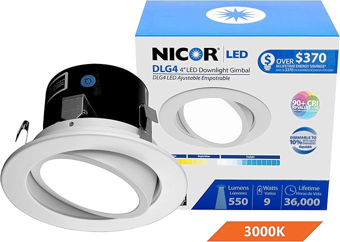 NICOR Lighting 4 inch LED Gimbal Downlight Retrofit Kit in 3000K (DLG4-10-120-3K-WH)