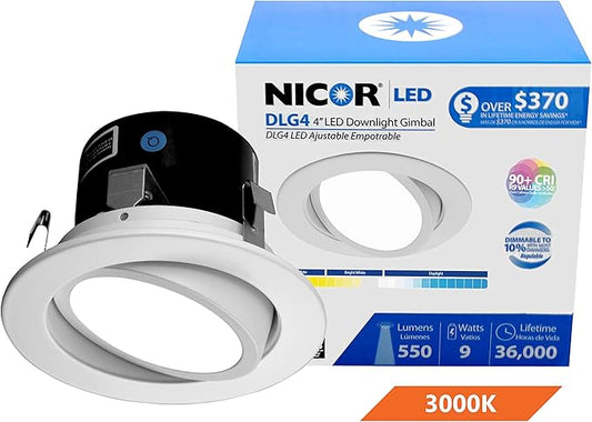 NICOR Lighting 4 inch LED Gimbal Downlight Retrofit Kit in 3000K (DLG4-10-120-3K-WH)