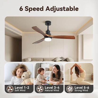 Sofucor 52 Inch Ceiling Fans with Lights and Remote, Low Profile Ceiling Fan with Light Dimmable/Timer, Modern Flush Mount Ceiling Fan 6-Speed Reversible DC Motor for Bedroom Living room Outdoor