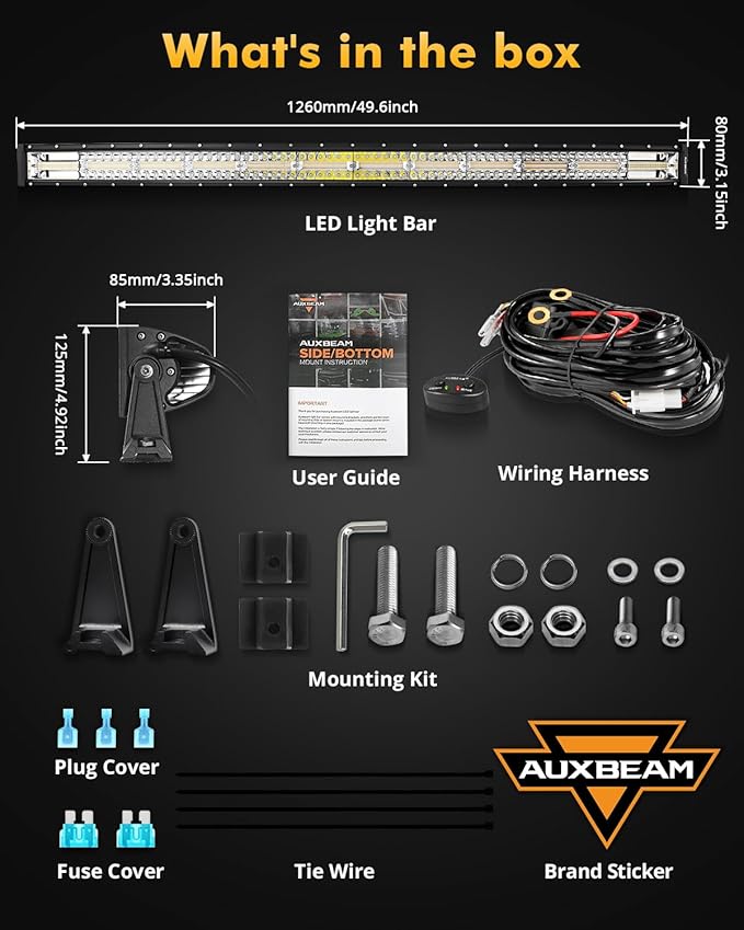 Auxbeam 6 Modes Amber White Series 50 Inch Curved LED Light Bar 288W Strobe Flash Warning Multi-Function Offroad Lighting Spot Flood Combo Driving Fog Lamp for Truck, Jeep, Boat, Car, 4x4