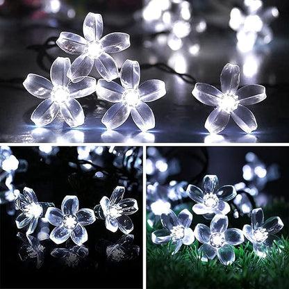ITICdecor Outdoor Solar Flower String Lights Waterproof 50 LED Fairy Light Decorations for Christmas Tree Garden Patio Fence Yard Spring (Cool White)