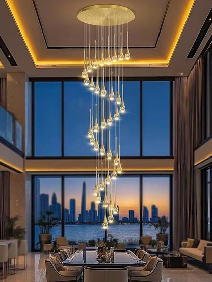 ykolupty H150 Spiral Chandelier Lighting Modern Gold Chandelier Light Fixture for Foyer Hallway Crystal Chandeliers for High Ceilings Suitable for Sloping Ceiling 2700-6000k Dimmable