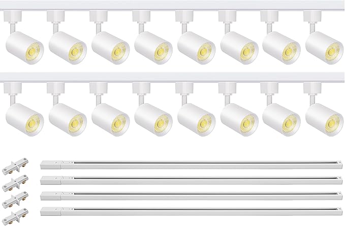 VANoopee 16-Light LED Track Lighting Kit with 13FT H Type Track Lighting Rail, Dimmable LED Track Light Heads Modern Kitchen Track Lighting Fixtures Ceiling Spot Light 3000K 24° CRI90+ 10W 800lm White