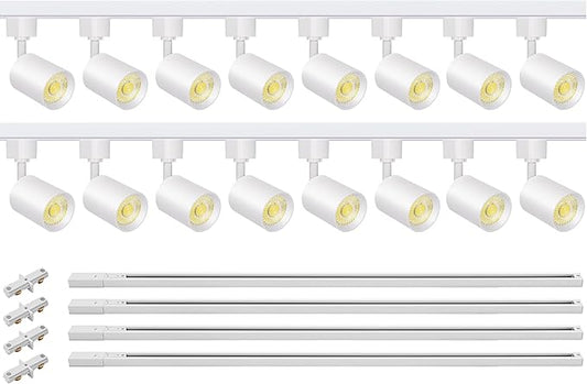 VANoopee 16-Light LED Track Lighting Kit with 13FT H Type Track Lighting Rail, Dimmable LED Track Light Heads Modern Kitchen Track Lighting Fixtures Ceiling Spot Light 3000K 24° CRI90+ 10W 800lm White