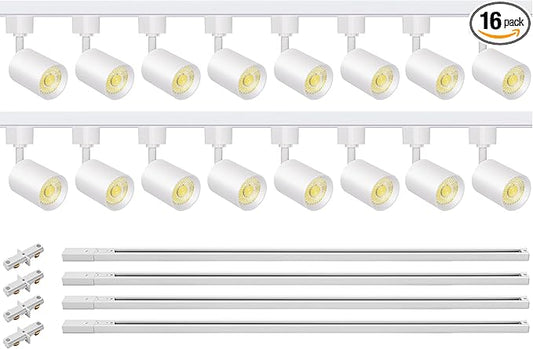 VANoopee 16-Light LED Track Lighting Kit with 13FT H Type Track Rails, Dimmable Track Light Heads Bright Ceiling Spotlight Fixture for Kitchen Accent Art, 3000K Warm White, No Flicker 10W 800lm White