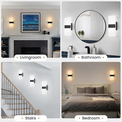 Modern LED Wall Sconces, 12 Inch Indoor Black Wall Lights, 12W 2700K-5000K Adjustable, Hardwired Acrylic Wall Sconces Set of 4, Dimmable Wall Mount Light for Living Room Bedroom Hallway, ETL