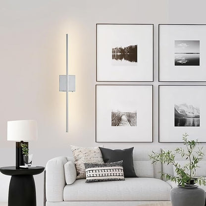 KARTOOSH Battery Operated Wall Sconces with Remote Control, Dimmable Wall Sconces Set of Two, 350°Rotate, 3000K LED Chrome Wireless Wall Light for Living Room, Hallway, Bedroom, 28.3 Inch (2 Pack)