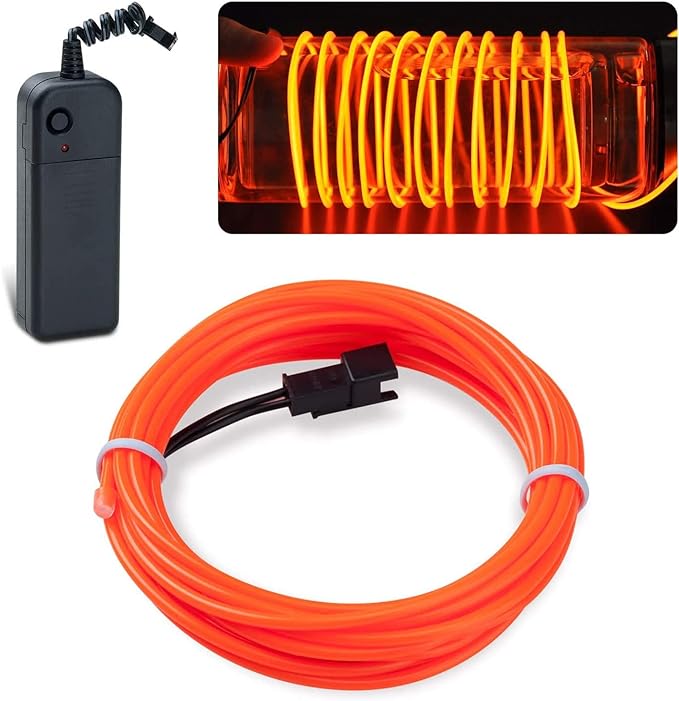 lychee 9ft EL Wire Neon Glowing Strobing Electroluminescent Light El Wire w/Battery Pack for Parties, Halloween Decoration (Orange)