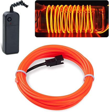 lychee 15ft EL Wire Neon Glowing Strobing Electroluminescent Light El Wire w/Battery Pack for Parties, Halloween Decoration (Orange)
