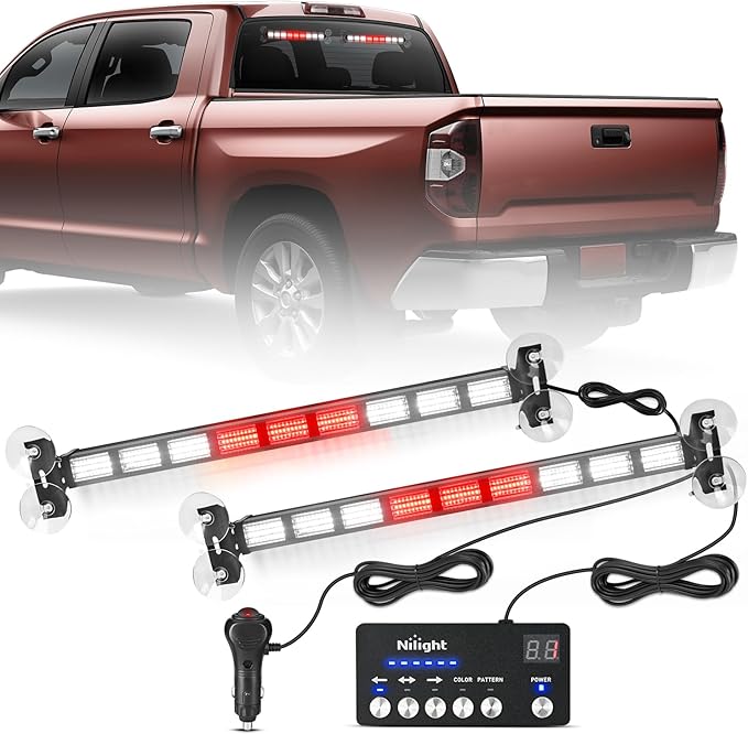Nilight 162 LED Traffic Advisor Strobe Light Bar 2-in-1 Red White Emergency Warning Hazard Lights with Controller 4 Switchable Color 36 Flash Pattern for Trucks Cars Tow Plow Construction Vehicles