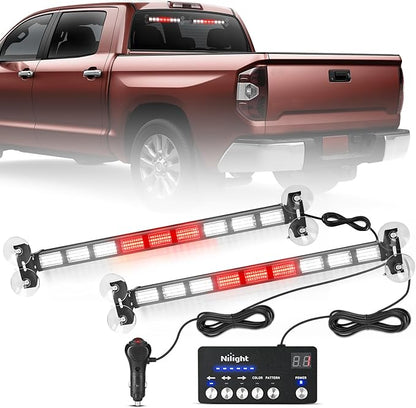 Nilight 162 LED Traffic Advisor Strobe Light Bar 2-in-1 Red White Emergency Warning Hazard Lights with Controller 4 Switchable Color 36 Flash Pattern for Trucks Cars Tow Plow Construction Vehicles