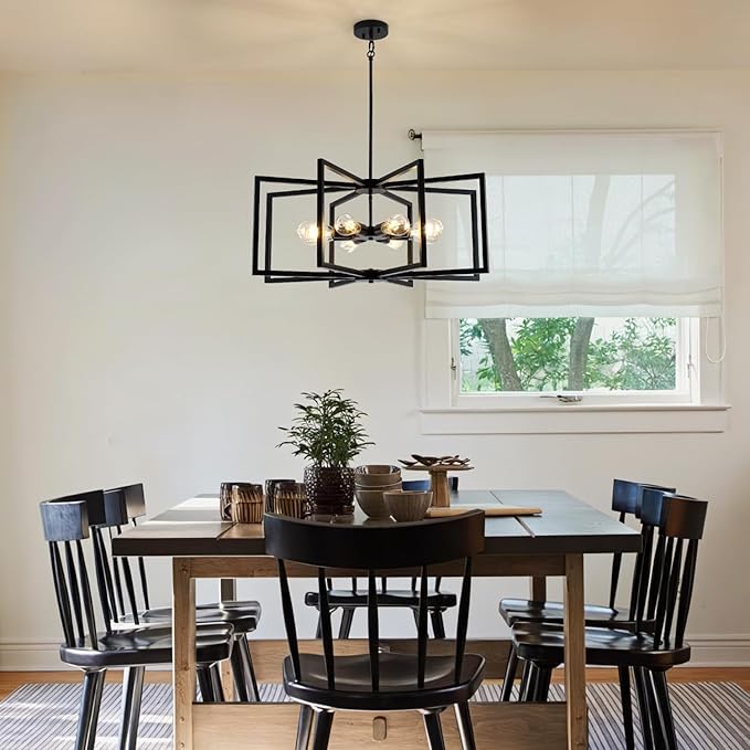 29.5” Chandeliers for Dining Room, 8-Light Dining Room Light Fixtures Over Table,Black Kitchen Table Light Fixtures,Dining Room Chandelier with Adjustable Height Rod