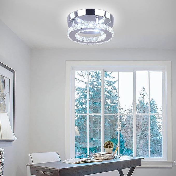 Modern Mini Led Crystal Chandelier Semi Flush Mount Crystal Pendant Ceiling Light for Bedrooms Dinning Rooms Hallway (Multicolor)