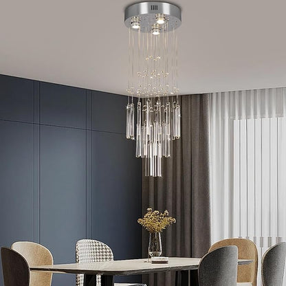 FRIXCHUR 11.8" Modern Crystal Chandelier 33.5" High Ceiling Chandeliers Small Bathroom Chandelier for Entryway Hallway Foyer Staircase