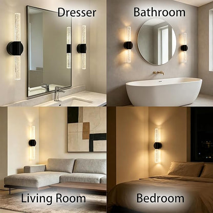 Battery Operated Wall Sconce Set of 2, Black Rechargeable Wall Light with Remote Control, 3000K-6500K Dimmable Wireless Wall Lamp for Bedroom Living Room Bathroom Hallway