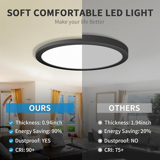mw LED Flush Mount Ceiling Light, 16 Inch Round Black Ceiling Light,30W 120V 5CCT Dimmable, Close to Ceiling Light Fixtures for Bedroom, Kitchen, Hallway, Laundry