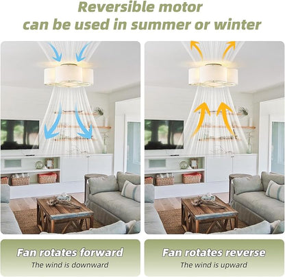 Caged Ceiling Fan with Light, Boho Flush Mount Ceiling Fan with Lights Remote Control, Rattan with 6 Speeds for Bedroom, Living Room, Foyer, Nursery