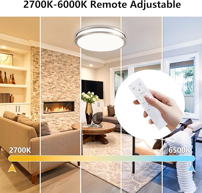 Flush Mount Ceiling Light - 2 Pack 36W 3000K/3500K/4000K/5000K/6000K Dimmable Led Ceiling Light Fixture for Kitchen Hallway Bedroom Bathroom (2, Brushed Nickel, 17.5 Inch)