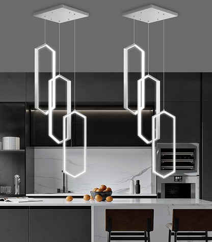 3-Rings Dimmable Pendant Lighting Adjust LED Chandelier Ceiling Light Fixtures for Kitchen Island Dining Room Living Room Bedroom Silver