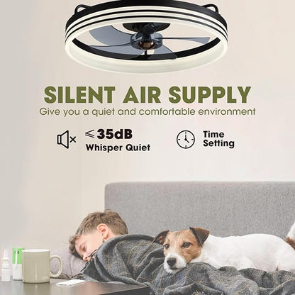 LUDOMIDE Smart Ceiling Fan with Lights and Alexa/Google Assistant/APP Control, 20" Low Profile Fan with 6 Speeds, for Bedroom, Living Room, Patio