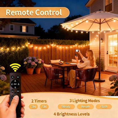 SANBEN Solar String Lights Outdoor with Remote, 50ft 25 Bulbs Solar Powered Patio Lights Waterproof, Dimmable & Timer, G40 LED Solar Lights for Camping Deck Backyard Garden Fence