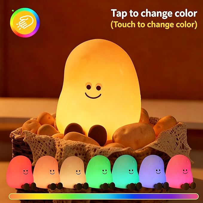 IN HAPPY Silicone Night Light for Kids - Rechargeable Squishy Potato LED Nursery Lamp with Warm Glow, Cute Kawaii Room Decor & Breastfeeding Buddy, Fun Birthday Gift for Teen Girls & Toddlers