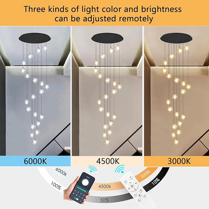 HAIXIANG LED Glam Chandelier 138 inches Long Light Luxury Crystal Ceiling Chandeliers Remote Dimmable High Ceiling Pendants Lighting Fixtures Black 20 Lights
