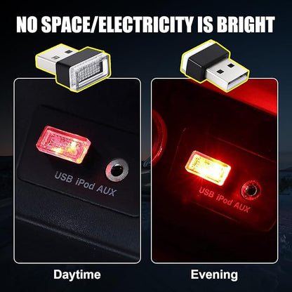 Ziciner 4 PCS USB LED Car Interior Atmosphere Lamp, Portable Mini LED Night Light, Plug-in USB Interface Trunk Ambient Lighting Kit, Universal Car Interior Accessories (Red)