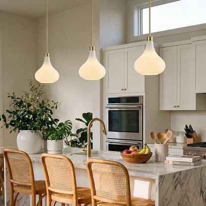 Modern Glass Pendant Light 9.44 in MilkyLuster Glass Shade Gold Farmhouse Island Pendant Lights for Kitchen Pendant Lighting Over Sink Bedroom Dining Room