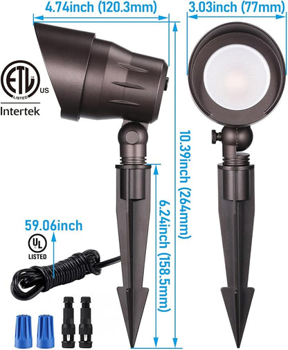 LEONLITE 12-Pack 5CCT Low Voltage LED Landscape Spotlight, Update 1800K2700K3000K4000K5000K Selectable, 5W 12V Pathway Lights Outdoor, CRI90, Aluminum Spot Lights for Garden Yard, ETL, IP65 Waterproof