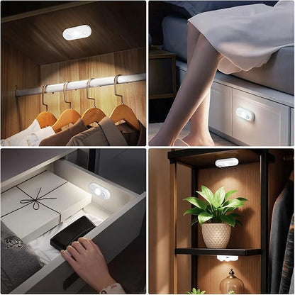 LED Motion Sensor Light Indoor, Magnetic Under Cabinet Lighting Daylight White, Dimmable Rechargeable Puck Lights for Closet, Kitchen, Stairs(4 Pack)