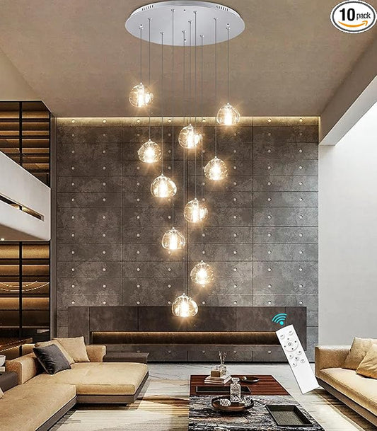 HAIXIANG Modern Chandeliers for Dining Room Adjust High Ceiling Chandelier Light Fixtures Entrance LED Dimmable Ceiling Pendant Drops Light Remote Lights for Living Room Stairwell 2700K 6000K