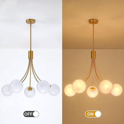 Bubble Chandelier, Modern Sputnik Dining Room 5-Light Chandelier with Gold Finish and Glass Globes for Kitchen Bedroom Foyer and Living Room