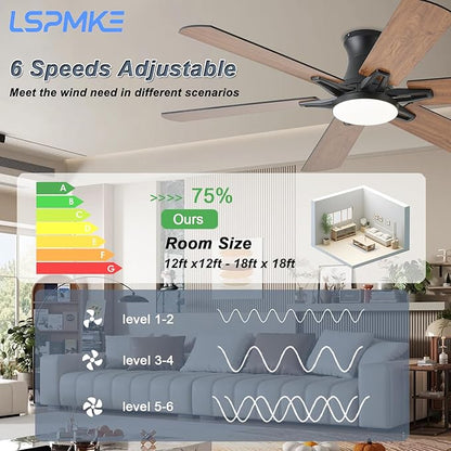 52 Inch Ceiling Fans with Lights, Low Profile Ceiling Fan with Light and Remote, Quite DC Motor,Flush Mount, 3CCT, Dimmable, Brown RGB Ceiling Fan for Bedroom, Living Room, Indoor/Outdoor Use