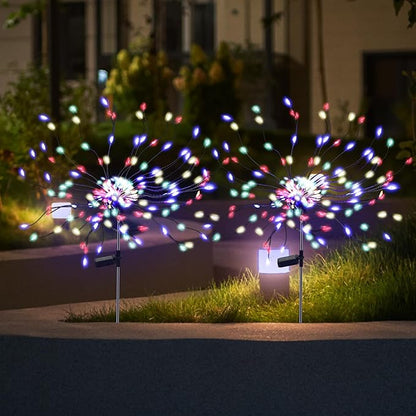 PXBNIUYA 4 Pack 175 LED Solar Garden Light for Yard,Firework Lights Outdoor Waterproof with 2 Modes Twinkling Light, Sparkly Starburst Lights for Wedding Walkway Halloween Christmas Decor(Colorful)