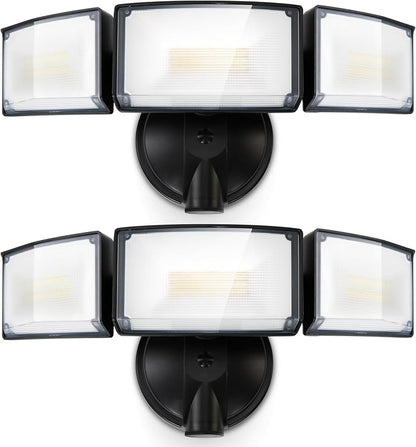 LUTEC 75W 8000 Lumen Floods Light Outdoor, Switch Controlled LED Security Lights with 3 Adjustable Heads, 5000K Daylight, IP65 Waterproof Exterior Flood Light for Garage, Yard, Patio (Black) - 2 Pack