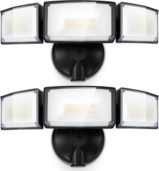 LUTEC 75W 8000 Lumen Floods Light Outdoor, Switch Controlled LED Security Lights with 3 Adjustable Heads, 5000K Daylight, IP65 Waterproof Exterior Flood Light for Garage, Yard, Patio (Black) - 2 Pack