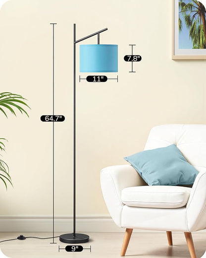 EDISHINE Modern Floor Lamps for Living Room, 64.7" Minimalist Standing Lamp with 3 Color Temperatures Bulb & Adjustable Linen Shade, Foot Pedal Switch, Arc Tall Lamp for Office Bedroom, Blue Shade