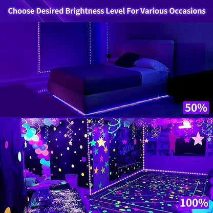 Dimmable Black Light Strip Kit 40ft/12M 720 LEDs, 12V Flexible Blacklight Fixtures, 385nm-400nm, Black Light LED Strips for Glow Party Fluorescent Poster Halloween Indoor Bedroom Decor, Non-Waterproof