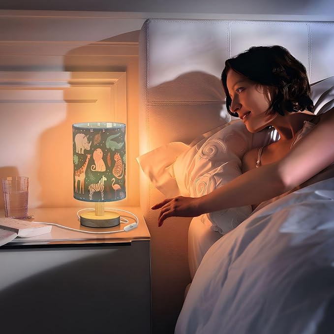 Bedside Table Lamp Cute Animals Funny Crocodile Zebra Iraffe Lion Tiger Flamingo Hippopotamus Nightstand Lamp with Wood Desk Lamps for Bedroom Living Room Nursery Office Home Decor