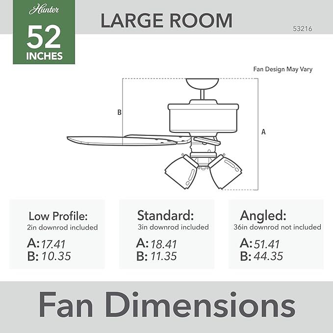 Hunter 52 inch Indoor Ceiling Fan with LED Lights - Ceiling Fan with Pull Chain, For Bedroom or Living Room, Standard Mount, No Remote, 5 Blades, Includes Bulbs - Amberlin 53216, Brushed Nickel